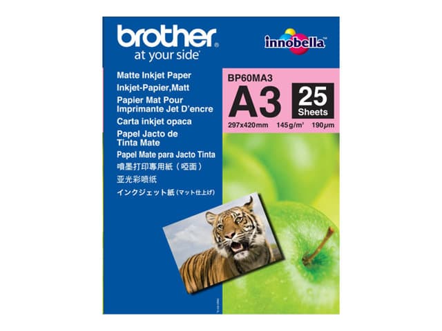 Brother BP60MA3, Mustesuihkutulostus, A3 (297x420 mm), Matta, 25 arkkia, 145 g/m², Valkoinen