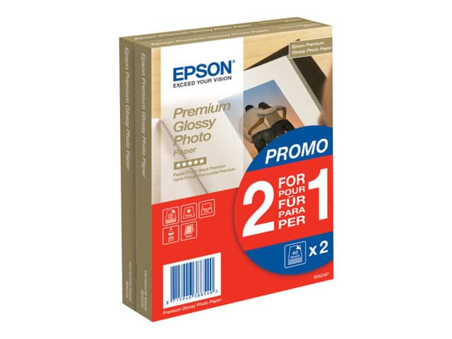 Epson Premium Glossy Photo Paper BOGOF - Skinnende - 100 x 150 mm - 255 g/m² - 40 ark fotopapir (pakke med 2) - EcoTank ET-2650, 2750, 2751, 2756, 2850, 2851, 2856, 4750, 4850, 2851, 2856 - EcoTank ET-2650, 2750, 2751, 2756, 2756, 2851, 2856, 4750, 4850