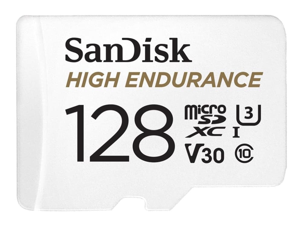 SanDisk High Endurance - Flash-muistikortti (microSDXC-SD-sovitin sisältyy) - 128 GB - Videoluokka V30 / UHS-I U3 / Class10 - microSDXC UHS-I