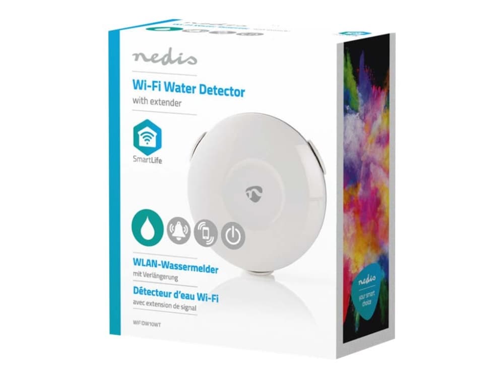 Nedis WiFi Smart vesivuodonilmaisin - Vesivuodon tunnistin - langaton - Wi-Fi - 2400 - 2483.5 Mhz - valkoinen