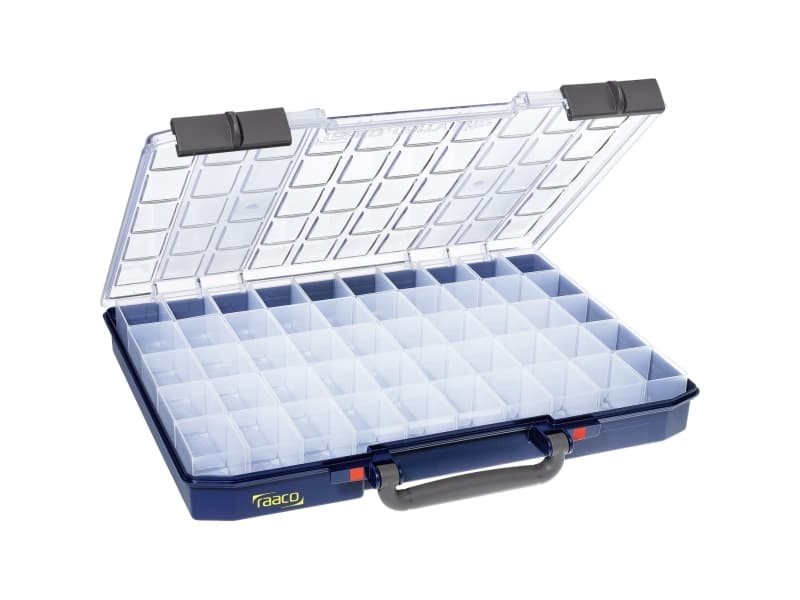 raaco CarryLite 55, Työkalulaatikko, Polykarbonaatti (PC), Polypropeeni, Sininen, Läpinäkyvä, 10 kg, Sarana, 413 mm