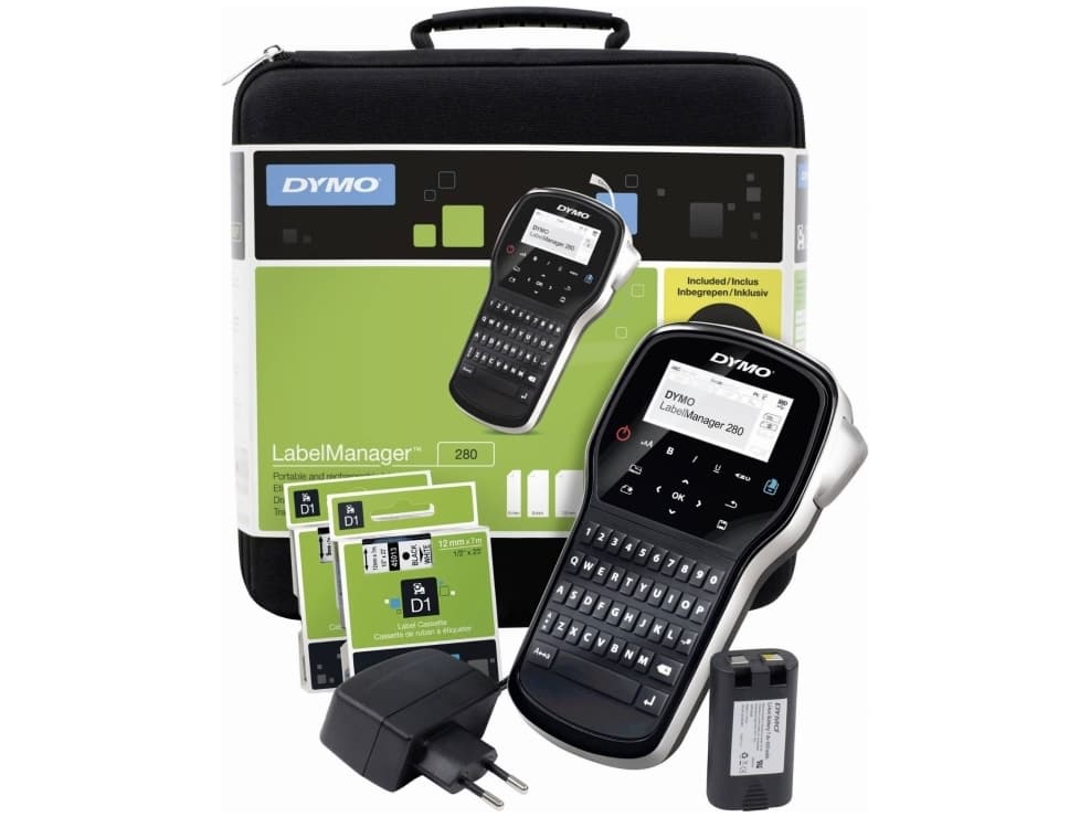 DYMO LabelManager ™ 280 QWERTY Kitcase, QWERTY, D1, Lämpösiirto, Langallinen, Litiumioni (Li-Ion), Musta, Hopea