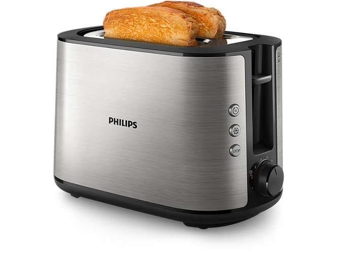 Philips Viva Collection HD2650/90 Leivänpaahdin - 2 leveää paahtoaukkoa, metallia, 2 viipale(i)ta, Musta, Ruostumaton teräs, Metalli, Painikkeet, Rotaatio, Kiina, 950 W