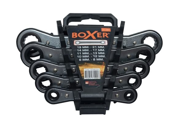 Boxer® tuplarengashaarukka-avainsarja, jossa on räikkä 5 avainta