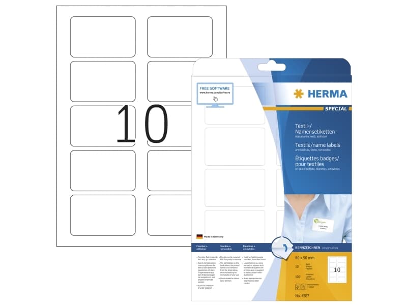 HERMA 4587, Valkoinen, Pyöristetty suorakulmio, Irroitettava, A4, Silkki, Laser