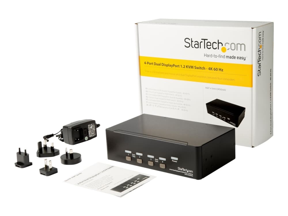StarTech.com SV431DPDDUA2, 3840 x 2160 pikseliä, 4K Ultra HD, Telineasennus, 18 W, 2U, Musta