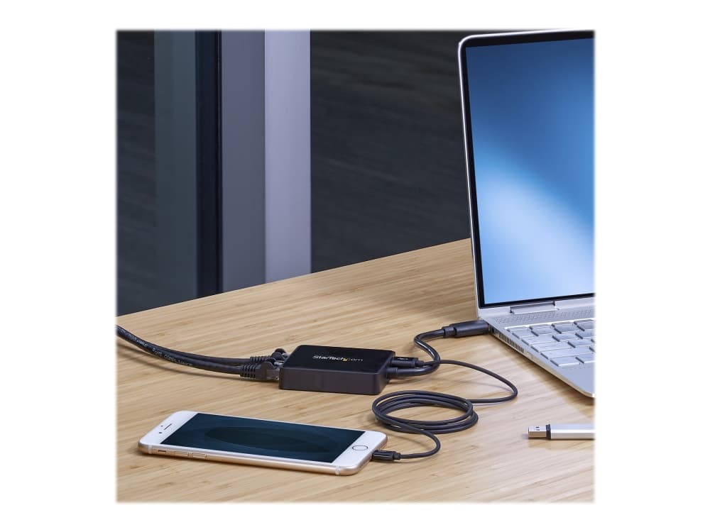 StarTech.com USB 3.0 to Dual Port Gigabit Ethernet Adapter w/ USB Port - 10/100/100 - USB Gigabit LAN Network NIC Adapter (USB32000SPT) - Verkkosovitin - USB 3.0 - GigE - 1000Base-T - 2 porttia - musta