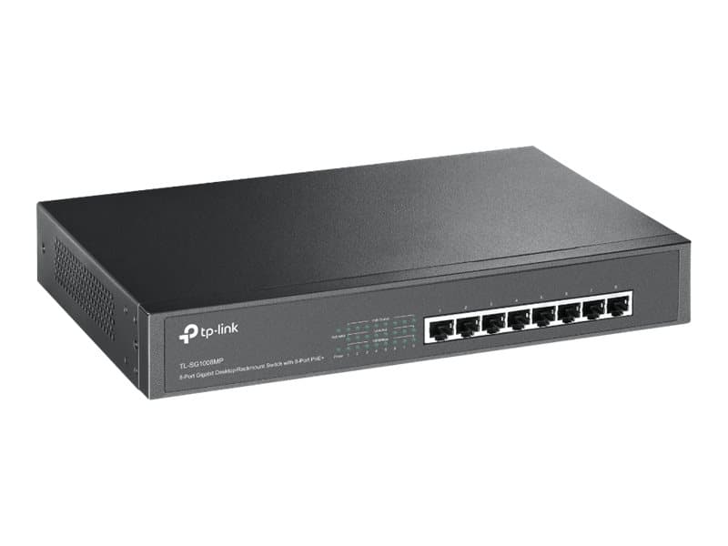 TP-Link TL-SG1008MP - Kytkin - ikke administreret - 8 x 10/100/1000 (PoE+) - työpöytä, monterbar på stativ - PoE+ (126 W) - PoE+ (126 W)