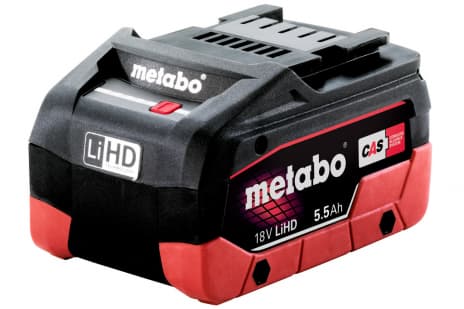 Metabo 625368000, Akku, Erittäin tiheä litiumioni (LiHD), 5,5 ah, 18 V, Metabo, Musta, Punainen