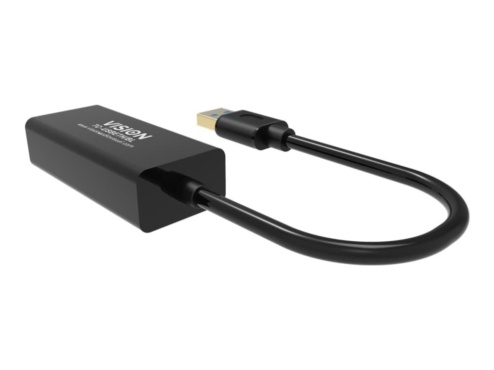 Vision TC-USBETH/BL - Verkkosovitin - USB 2.0 - Gigabit Ethernet x 1 - musta