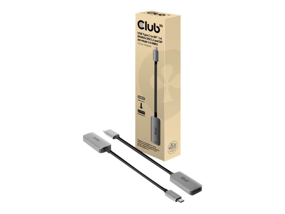CLUB3D USB Type C to DisplayPort 1.4 8K60Hz HBR3 Active Adapter, USB Type-C, DisplayPort-lähtö, 7680 x 4320 pikseliä