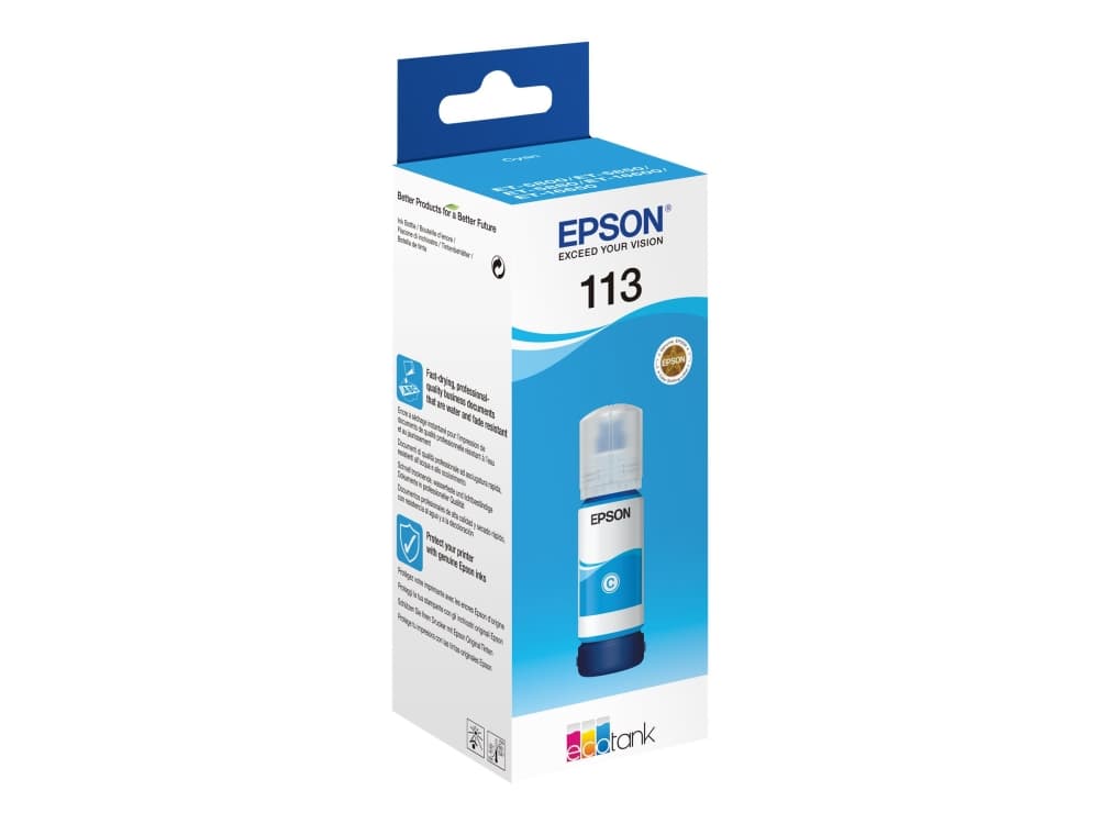 Epson 113 EcoTank Pigment Cyan ink bottle, Syaani, Epson, Ecotank ET-5880, EcoTank ET-5850, EcoTank ET-5800, EcoTank ET-16650, EcoTank ET-16600, 6000 sivua, 70 ml, Pigment