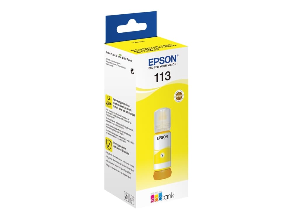 Epson 113 EcoTank Pigment Yellow ink bottle, Keltainen, Epson, Ecotank ET-5880, EcoTank ET-5850, EcoTank ET-5800, EcoTank ET-16650, EcoTank ET-16600, 6000 sivua, 70 ml, Pigment
