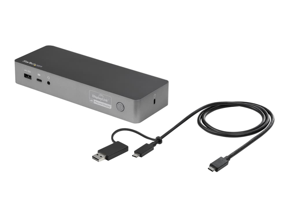 StarTech.com USB-C & USB-A telakka, hybridi yleiskäyttöinen kannettavan tietokoneen telakointiasema, jossa on kahden näytön 4K 60Hz HDMI ja DisplayPort, 60W virransyöttö, Gigabit Ethernet, Windows, Mac Chrome - 4K USB Type-C telakka (DK30C2DPPDUE) - telakointiasema - USB-C - 2 x HDMI, 2 x DP - GigE