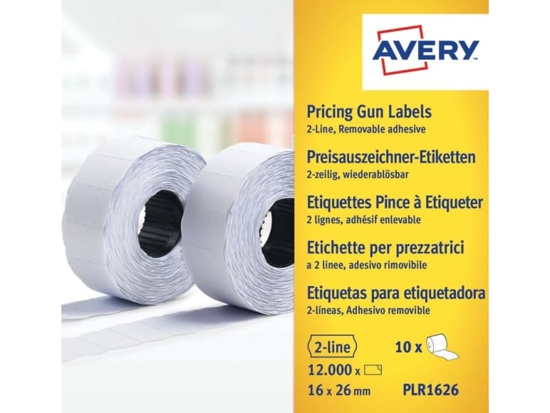 Avery PLR1626, Valkoinen, Hintalappu, Irroitettava, 26 x 16 mm, Paperi, 12000 kpl