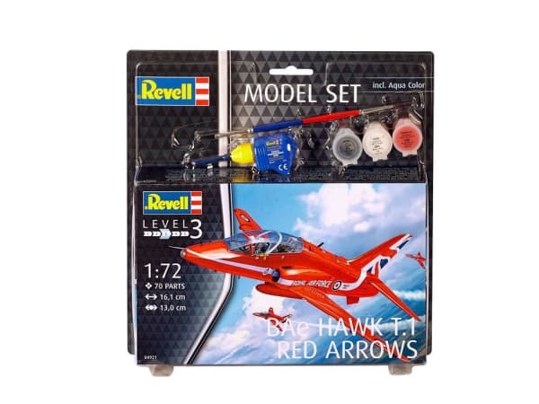 Revell Model Set BAe Hawk T.1 Red Arrows, Pienoismallikiinteäsiipinen ilma-alus, Kokoamispakkaus, 1:72, Hawk T.1, Edistynyt, 70 kpl