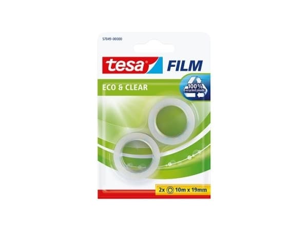 tesafilm eco&clear -rulla 10 m, 19 mm, 2 rullaa