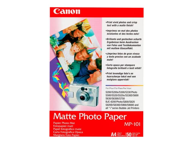 Canon MP-101 - Matto - A4 (210 x 297 mm) 50 ark fotopapir - PIXMA iP90, iX7000, MG8250, MP490, MP510, MP550, MP560, MP960, MX330, PRO-1, PRO-10, 100 - PIXMA iP90, iX7000, MG8250, MP490, MP510, MP550, MP560, MP960, MX330, PRO-1, PRO-10, 100