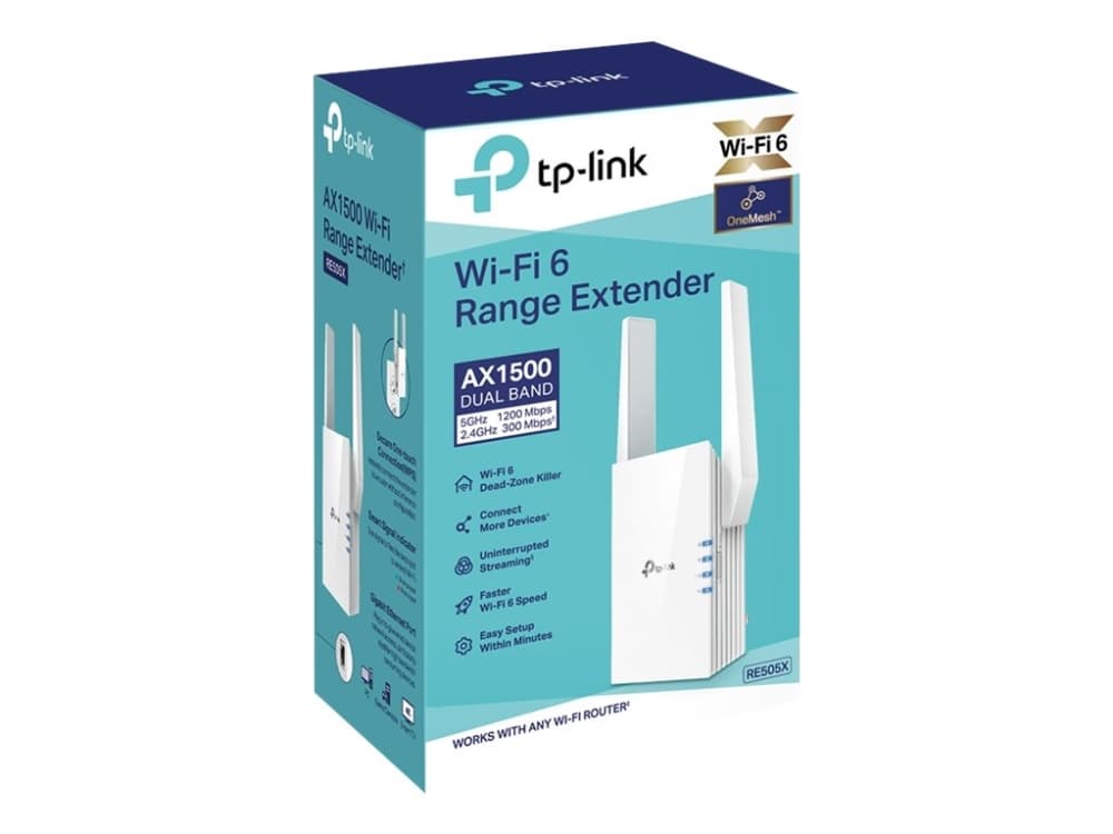 TP-LINK AX1500 Wi-Fi 6 Range Extender Broadcom 1.5GHz Tri-Core CPU Wall Plugged 2 ulkoista antennia