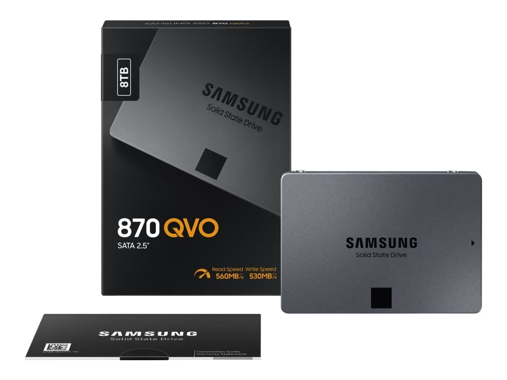 Samsung 870 QVO MZ-77Q8T0BW - SSD - krypteret - 8 TB - sisäinen - 2.5 - SATA 6Gb/s - puskuri: 8 GB - 256-bittinen AES - TCG Opal-salausmenetelmä