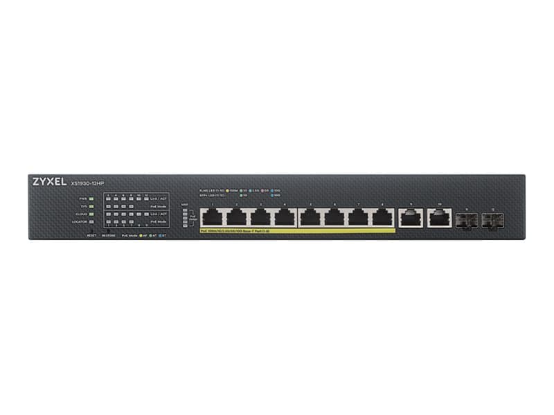 Zyxel XS1930-12HP - Kytkin - älykäs - 8 x 100/1000/2.5G/5G/10GBase-T (PoE++) + 2 x 100/1000/2.5G/5G/10GBase-T + 2 x 10 Gigabit SFP+ - monterbar på stativ - PoE++ (375 W)