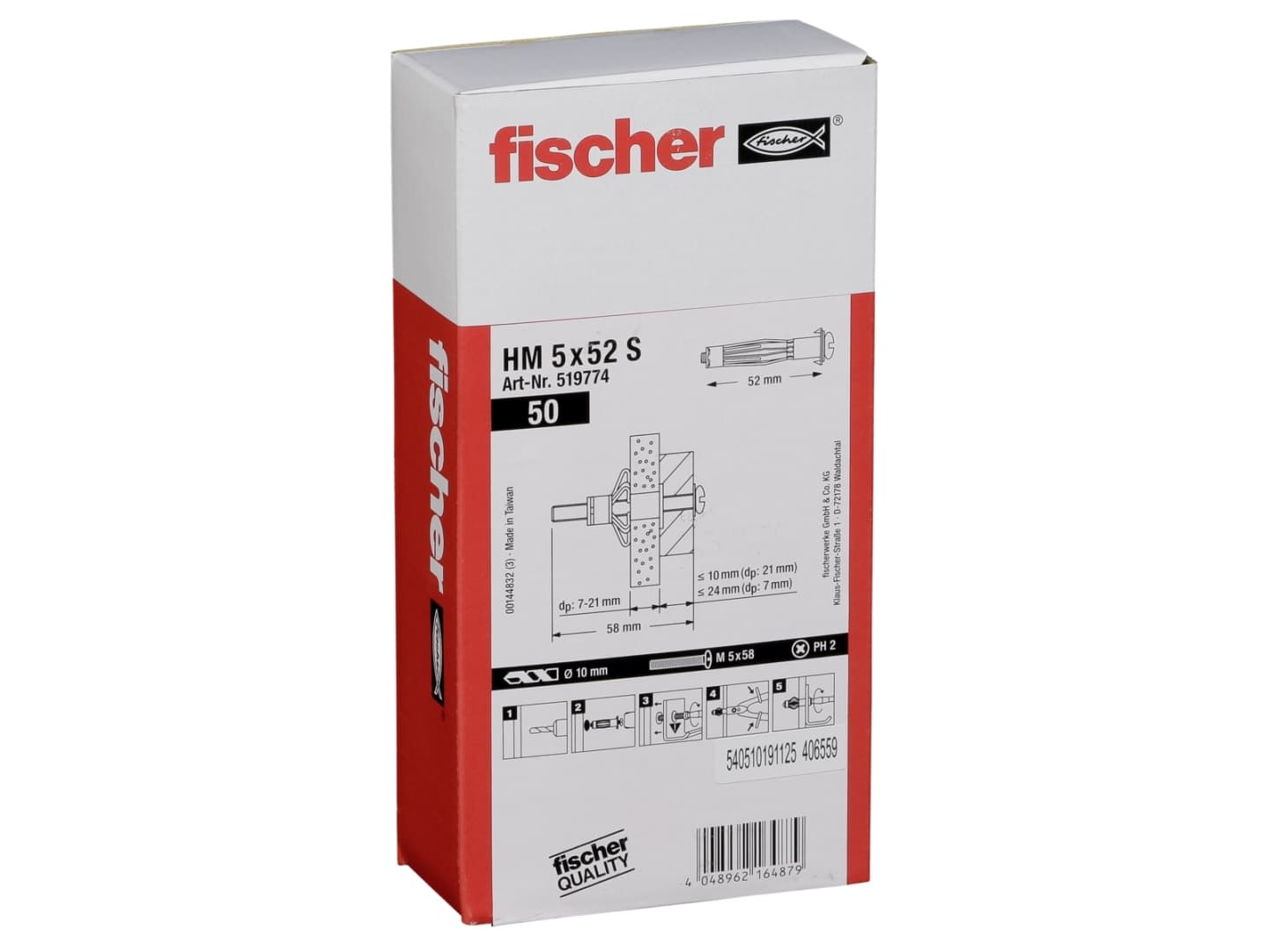 Fischer 519774, Metalli, Grå, 5,2 cm, 1 cm, 5,8 cm, 50 stk