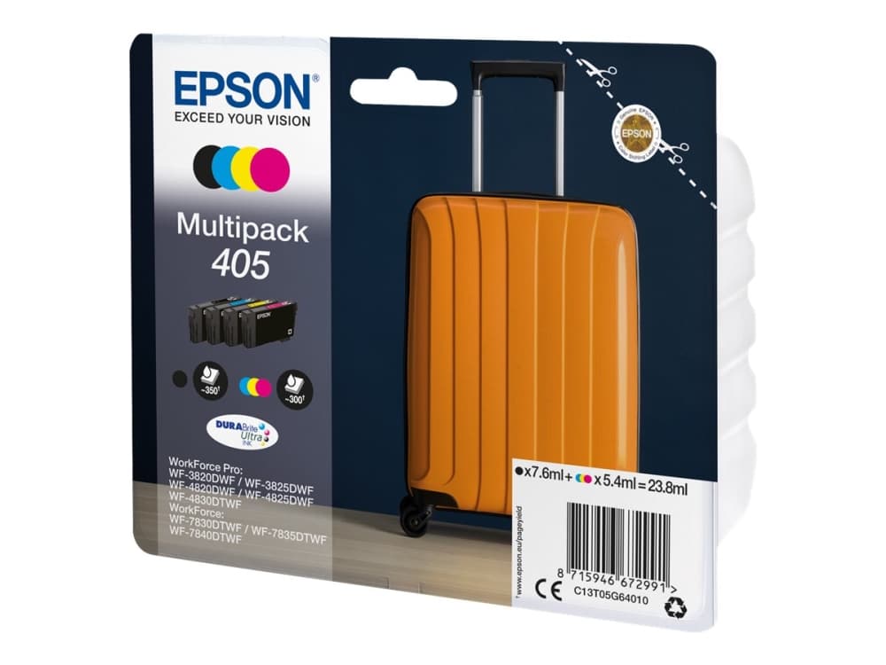 Epson Multipack 4-colours 405 DURABrite Ultra Ink, Perusvärintuotto, Väriainepohjainen muste, Väriainepohjainen muste, 7,6 ml, 5,4 ml, 1 kpl