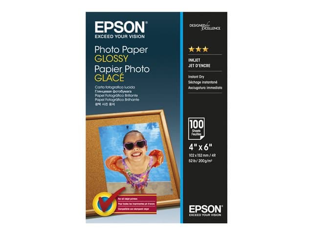 Epson Photo Paper Glossy - 10x15cm - 100 Arkkia, Kiilto, 200 g/m², 100 arkkia, - WorkForce WF-7620DTWF - WorkForce WF-7610DWF - WorkForce WF-7110DTW - WorkForce WF-3640DTWF -..., 100 mm, 150 mm