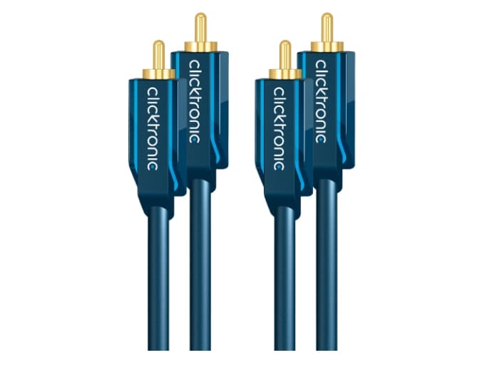 ClickTronic 10m Stereo Audio, 2 x RCA, Hanstik, 2 x RCA, Hanstik, 10 m, Blå, Guld