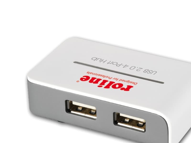 ROLINE USB 2.0 Hub, USB 2.0, USB 2.0, Harmaa, Valkoinen, Muovi, 0,5 m, 65 mm