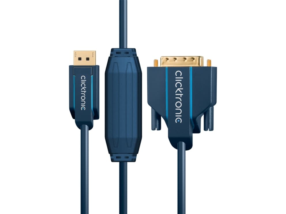 ClickTronic 70729, 2 m, DisplayPort, DVI, Guld, Blå, Kobber