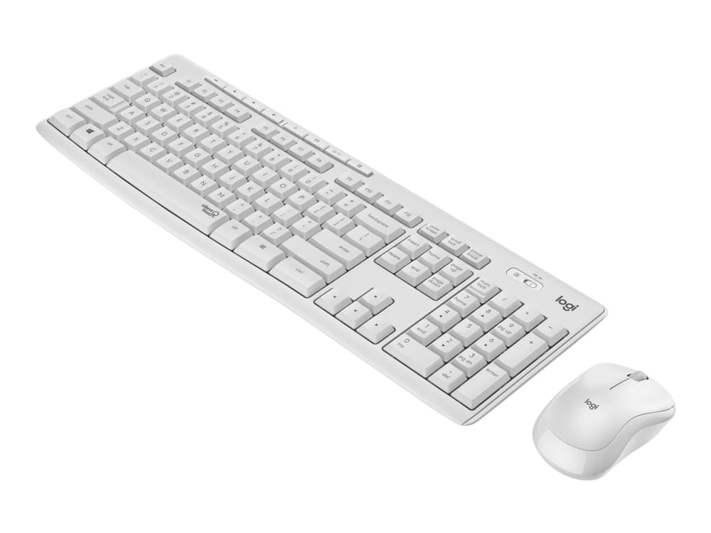 Logitech MK295 Silent Wireless Combo, Täysikokoinen (100 %), Langaton RF, QWERTY, Valkoinen, Sisältää hiiren