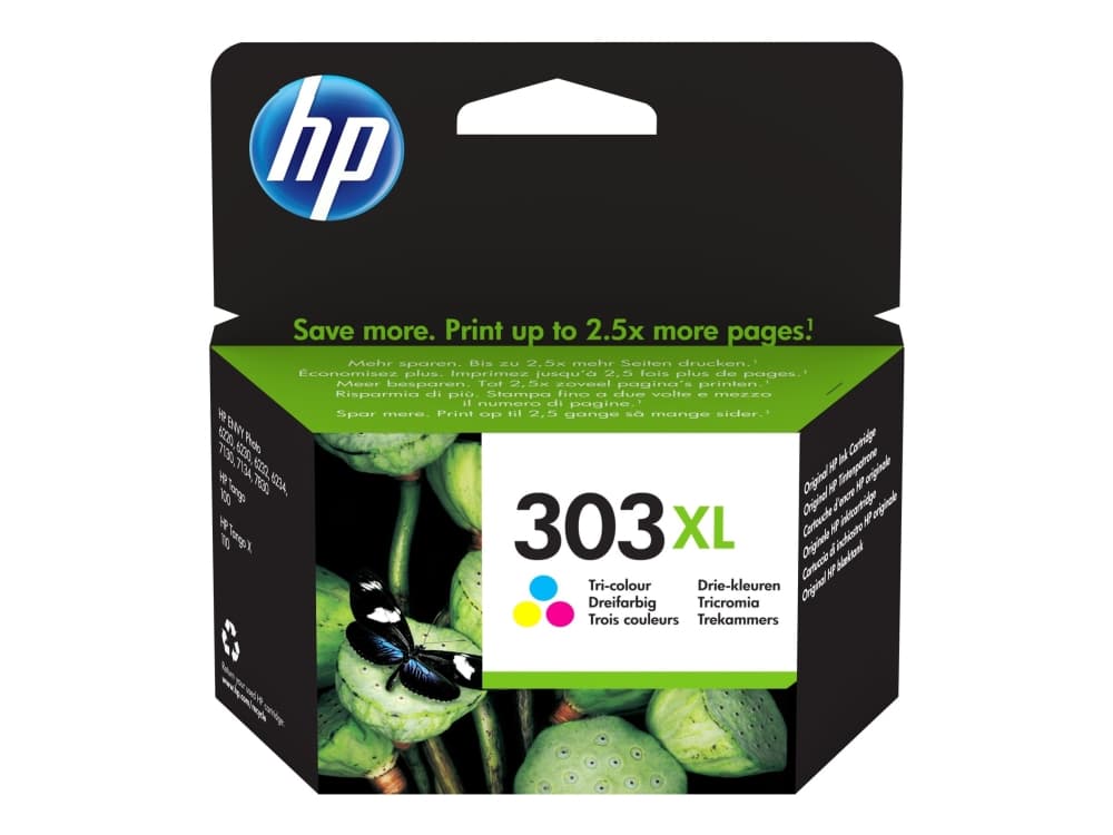 HP 303XL alkuperäinen riittoisa kolmivärinen mustepatruuna, Korkea, Syaani, Magenta, Keltainen, Väripohjainen muste, 1 kpl, 415 sivua, Kertapakkaus