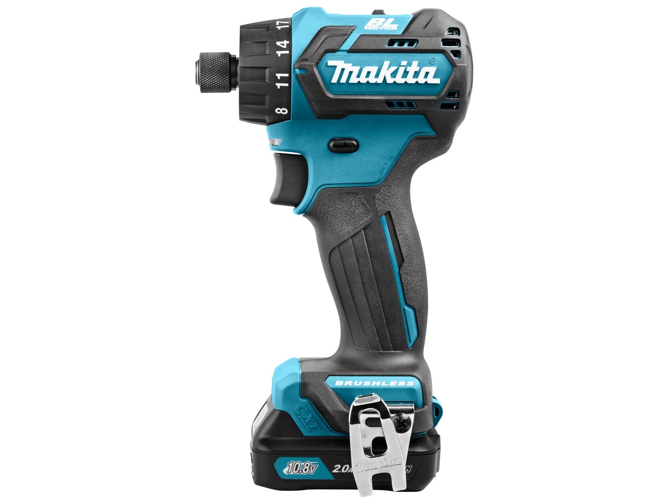 MAKITA porakone/porakone 10,8V 2X2,0AH. Mukana laturi, 2 kpl 2,0Ah akkuja ja MAKPAC-kotelo