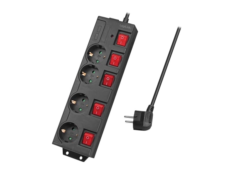 LogiLink LPS251, 1,5 m, 4 AC-pistorasia(a), Sisätila, Tyyppi F, Type F (CEE 7/4), IP20