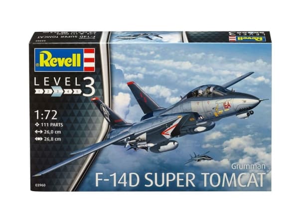 Revell Model Kit Lentokoneet 1:72 - Grumman F-14D Super Tomcat mittakaavassa 1:72, Level 3, uskollinen jäljennös monine yksityiskohtineen, 03960, 120 År