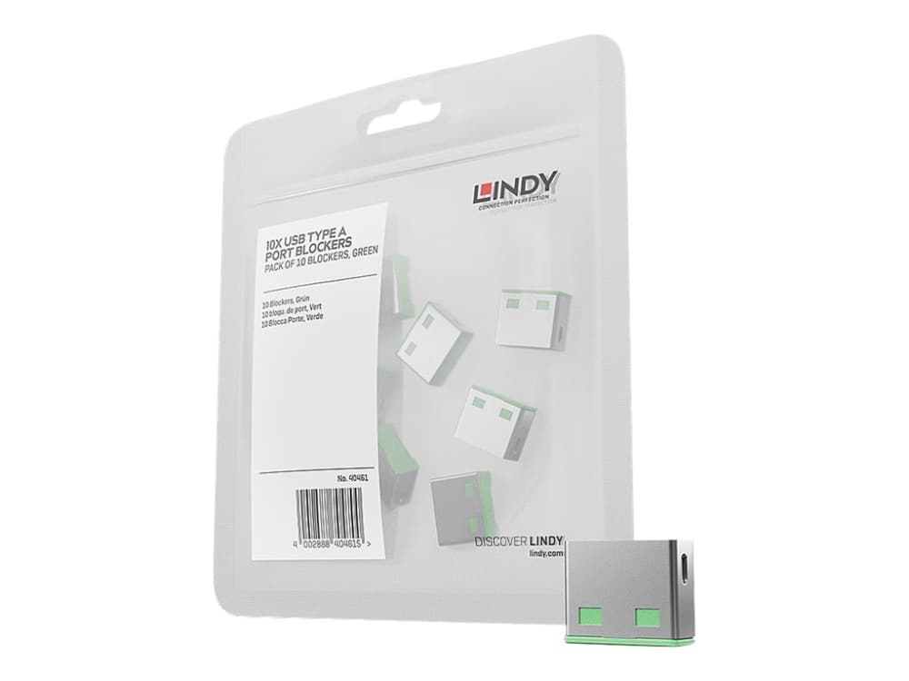 Lindy 40461, Portin lukitsin, USB A-tyyppi, Vihreä, Akryylinitriilibutadieenistyreeni (ABS), 10 kpl, Muovipussi