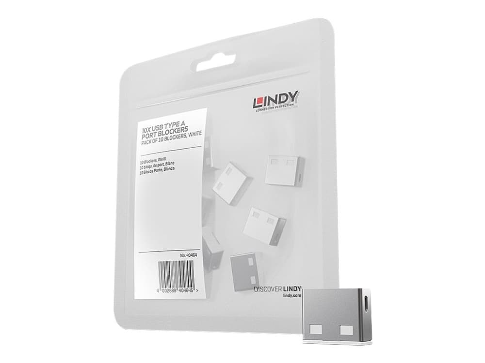 Lindy 40464, Portin lukitsin, USB A-tyyppi, Valkoinen, Akryylinitriilibutadieenistyreeni (ABS), 10 kpl, Muovipussi