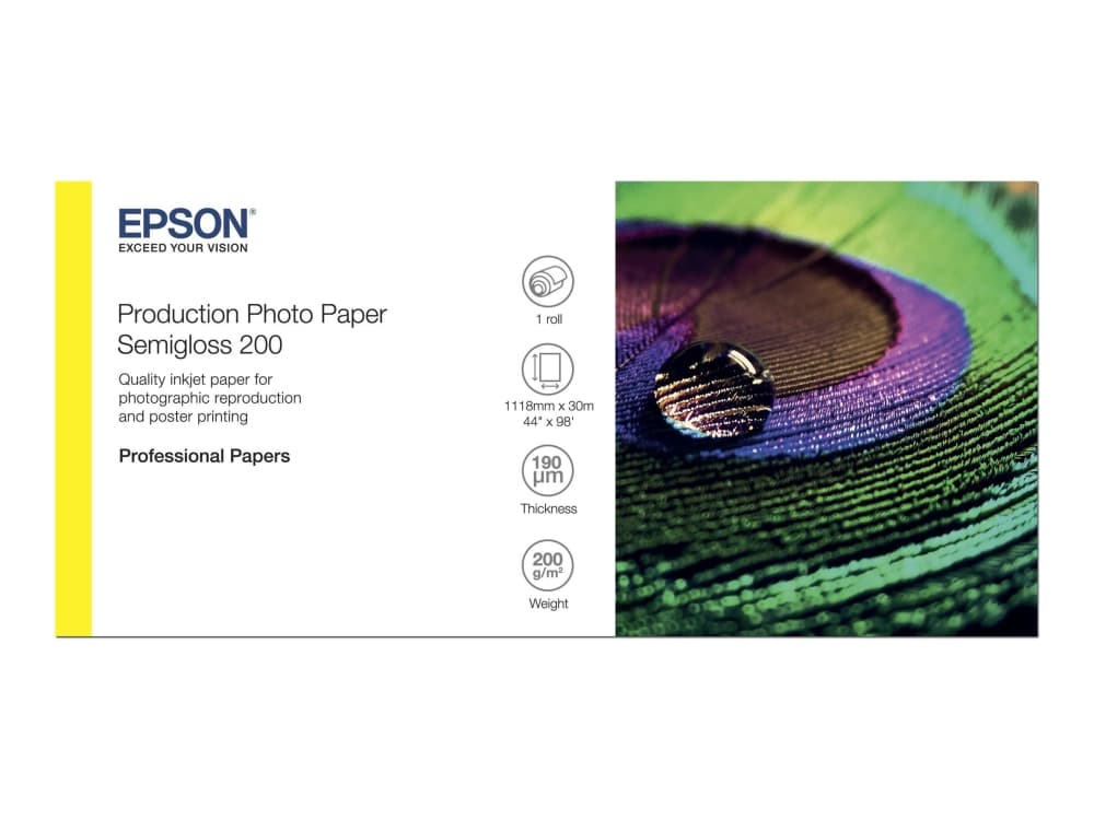 Epson Production - Polyeteeni (PE) - puolikiiltävä - mikrohuokoinen - 200 mikronia - Rulla (111,8 cm x 30 m) - 200 g/m² - 1 rulla (1 rulla) valokuvapaperia - Stylus Pro 9890 SureColor P10000, P20000, SC-P10000, P20000, P8000, P9000, P9500, T7200, T9000, T7200, T9000, T9000, T7200, T7200, T7200, T7200, T7200, T7200, T7200, T7200, T7200, T7200