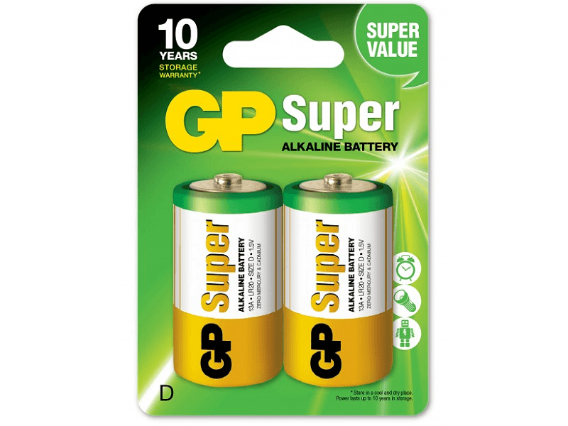 GP Batteries Super Alkaline D-paristo, 13A/LR20, 2-pakkaus