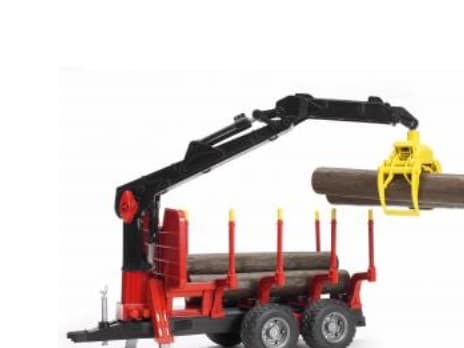 Bruder Forestry trailer with loading crane, 4 trunks and grab toy