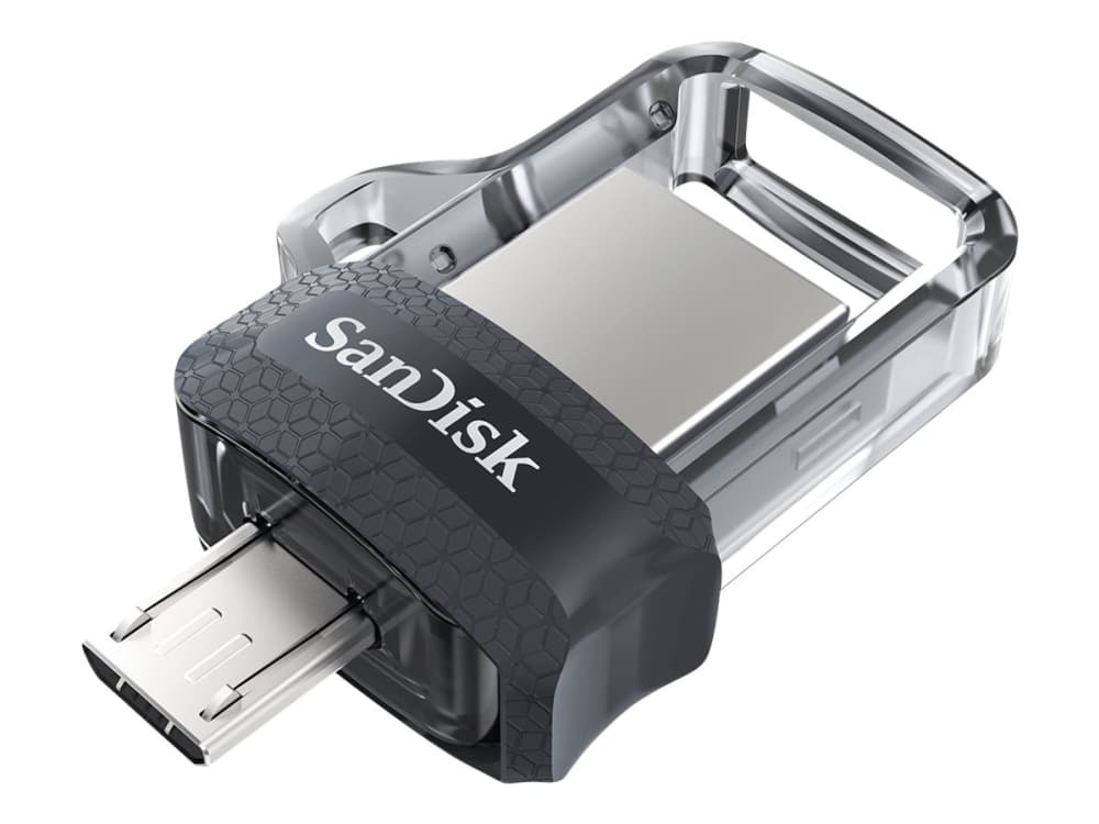SanDisk Ultra Dual m3.0, 32 GB, USB Type-A / Micro-USB, 3.2 Gen 1 (3.1 Gen 1), Liuku, 5,2 g, Musta, Hopea, Läpinäkyvä