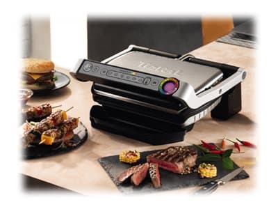 Tefal OptiGrill + GC712812, Musta, Ruostumaton teräs, Suorakulmainen, 30 x 20 mm, PTFE, Alumiini