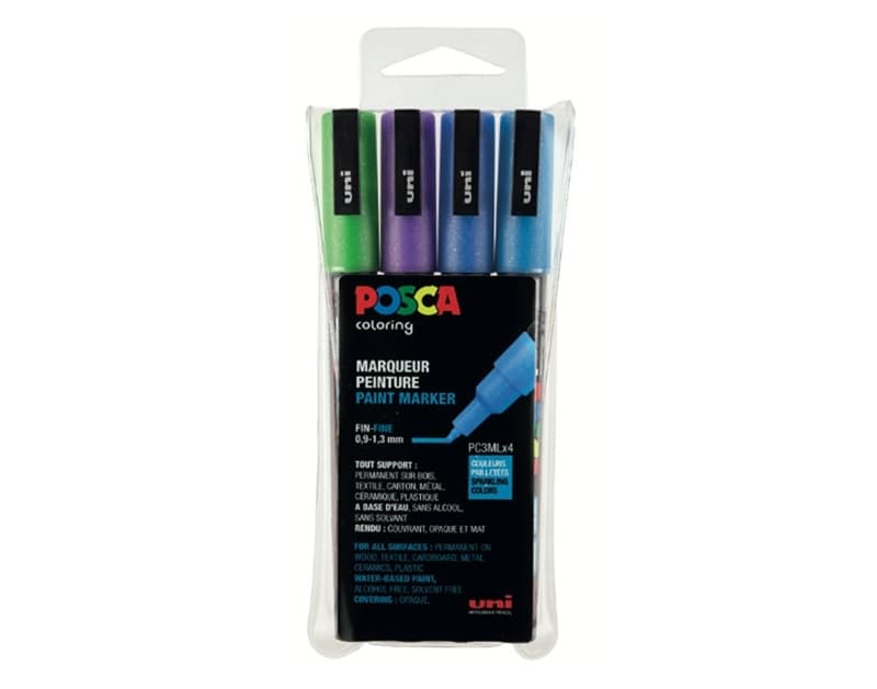 Marker Uni Posca PC3M-4 Glitter ass. värit