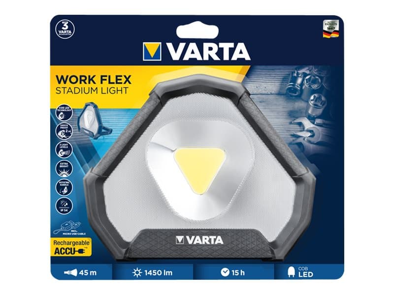 Varta Work Flex, LED, IP54, Musta, Valkoinen, Vapaasti seisova työvalo