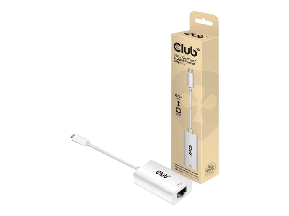 CLUB3D CAC-1519, USB-C, RJ-45, 0,19 m, Valkoinen