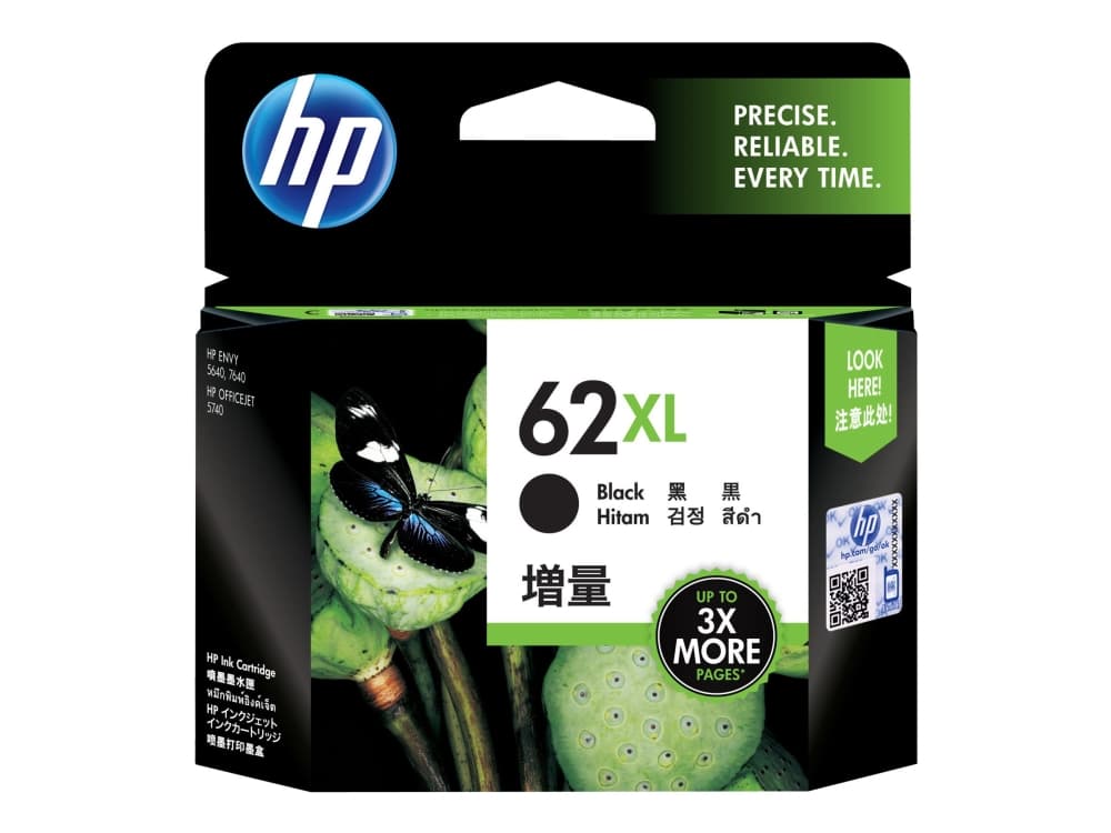 HP 62XL, alkuperäinen riittoisa musta mustekasetti, Korkea, Musta, Väriainepohjainen muste, 600 ml, 1 kpl, 600 sivua