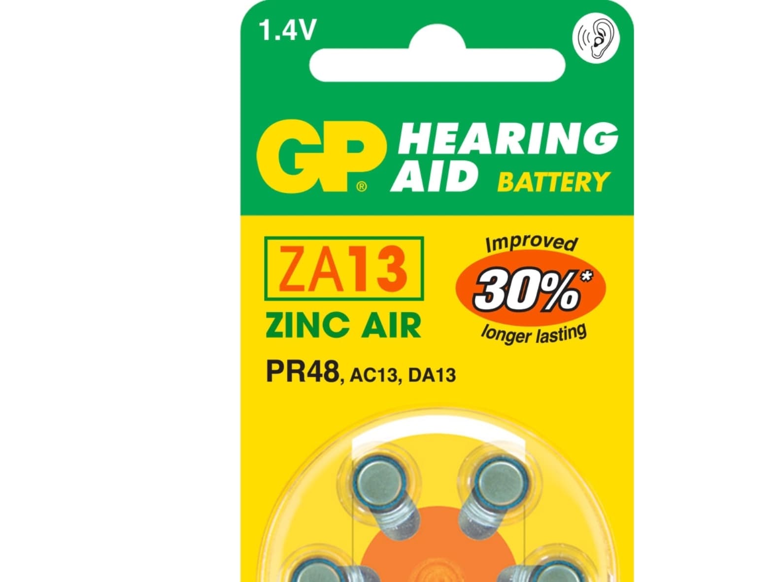 GP Batteries Kuulokoje ZA13, Engangsbatteri, Zink-luft, 1,4 V, 6 stk, 5,4 mm, 7,9 mm