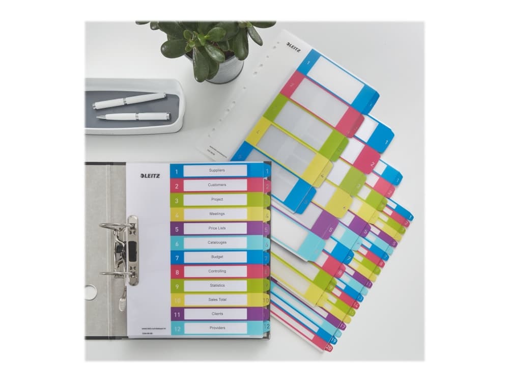 Leitz 12450000, Numeroitu välilehtihakemisto, Polypropeeni (PP), Monivärinen, A4, 0.3 mm, 245 mm