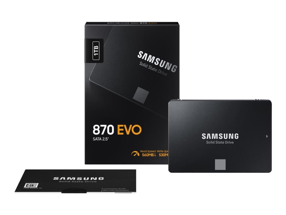 Samsung 870 EVO MZ-77E1T0B - SSD - krypteret - 1 TB - sisäinen - 2.5 - SATA 6Gb/s - puskuri: 1 GB - 256-bittinen AES - TCG Opal-salausmenetelmä